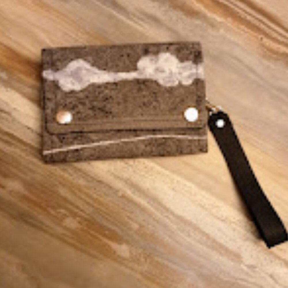 New Clutch Wristlet Wallet Abstract Clouds Gray Black Snap Trifold Zippy Pouch